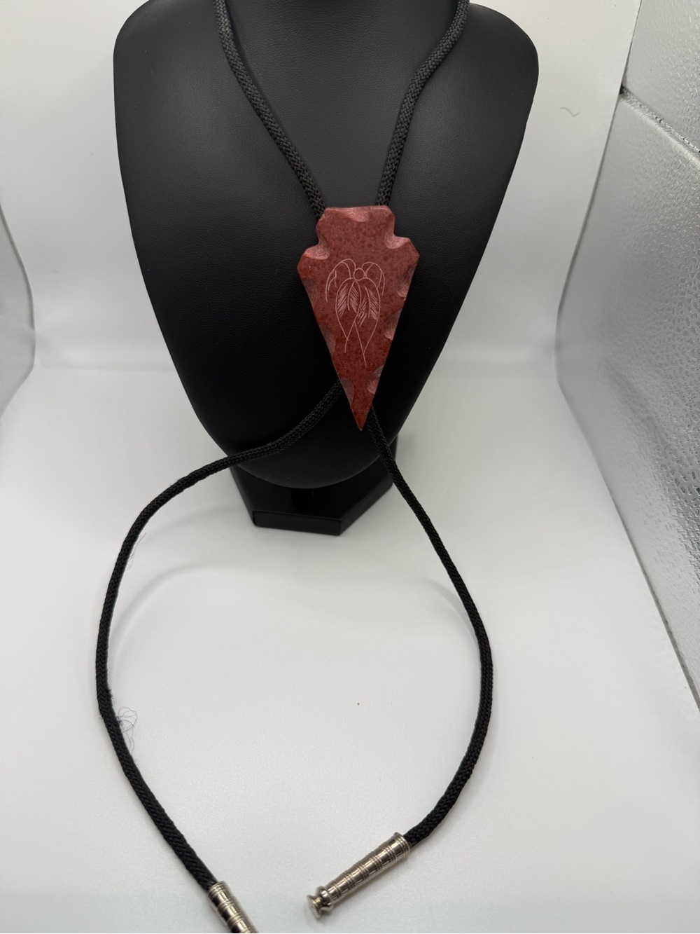 Authentic Ray Redwing Signed Pipestone Arrowhead Bolo Tie w/ Original Tag